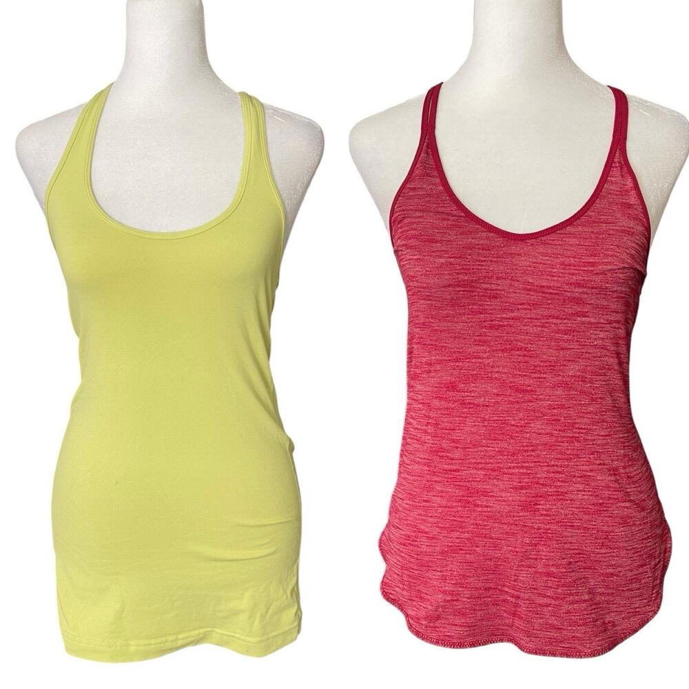 Set of 2 Lululemon Tank Top No Size Small VNeck Racerback Red Neon Green